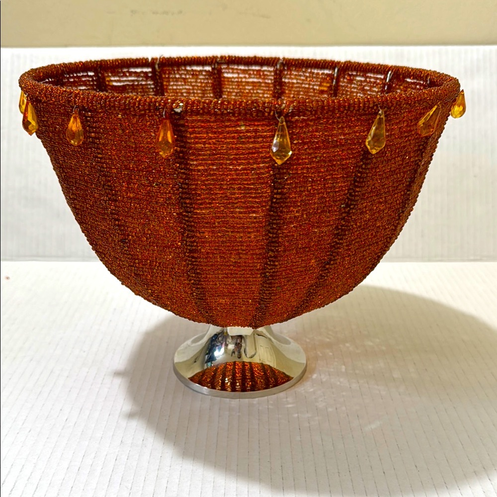 HOLIDAY SALE 🔥🔥 NEW Orange Beads Large Fruit Basket Or Home Decor 8” Height